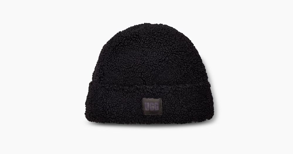 Ugg Beanies Womens - Ugg Sherpa Cuff Black - 493TILWPM